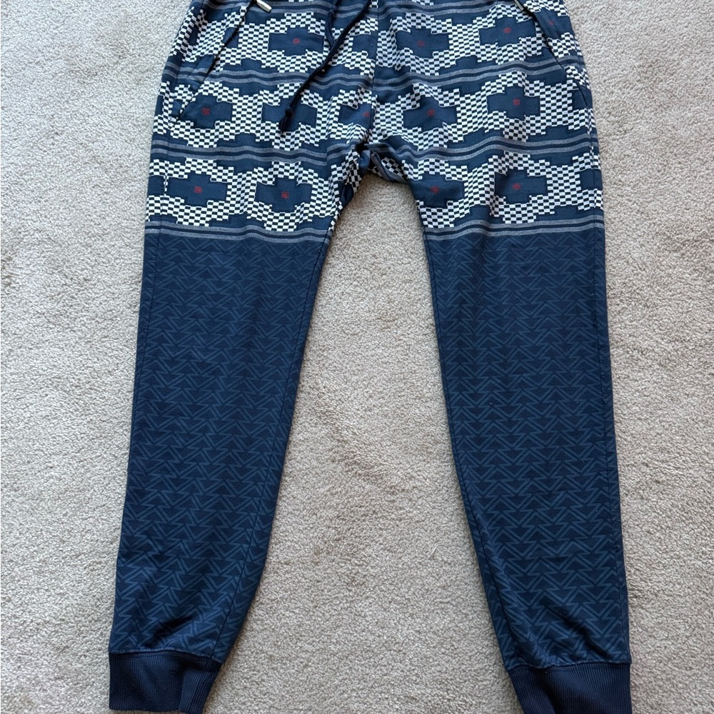American Stitch Mens Jogger Sweatpants Navy Geometric Print Cuffed Size Medium